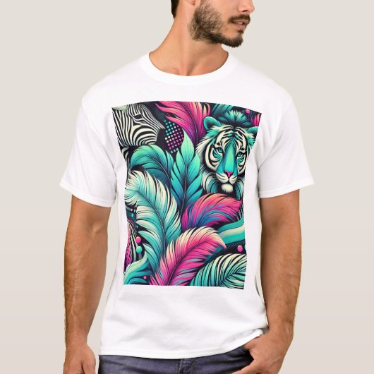 Witte Tropische Tijger T-shirt – vet Oerwoud kunst (Voorkant)
