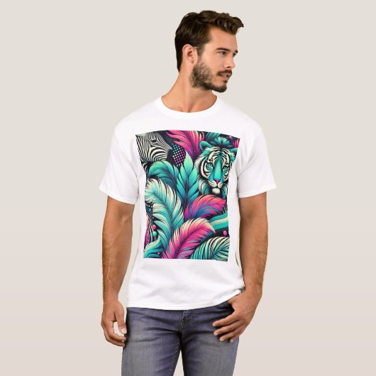 Witte Tropische Tijger T-shirt – vet Oerwoud kunst (Voorkant volledig)