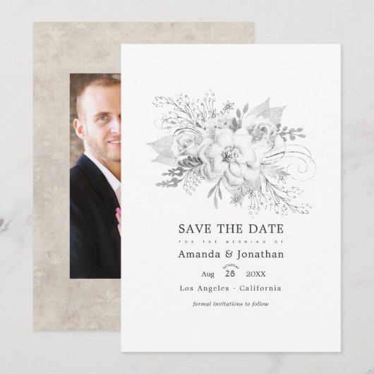 Witte Trouw Bloemen Foto Save The Date (Voorkant / Achterkant)