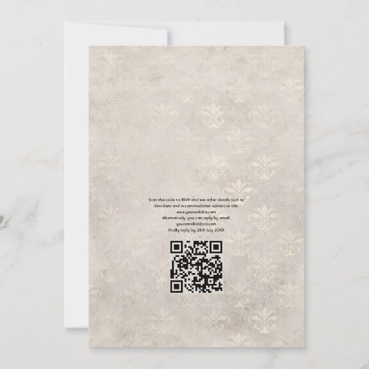 Witte trouw bloemencode QR Code RSVP Kaart (Achterkant)