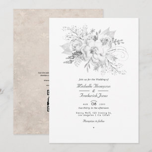 Witte trouw bloemencode QR Code RSVP Kaart