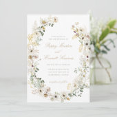 Witte Trouw Wildflower Boho Bloemen Uitnodiging (Staand voorkant)