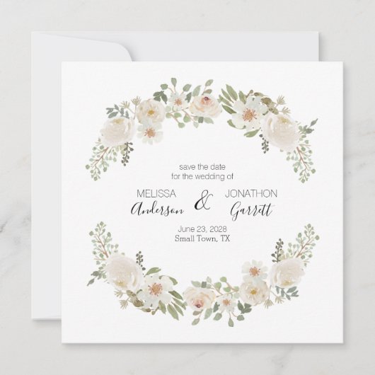Witte Trouwbloemen Elegante Bewaar De Datum Save The Date (Voorkant)