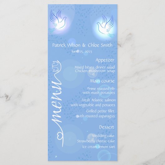 Witte trouwduif met verlichtingsmenu menu (Voorkant)