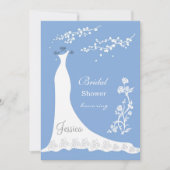 Witte trouwjurk, bloesem op blauw Vrijgezellenfees Kaart (Voorkant)