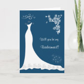 Witte trouwjurk, bloesem op blauwe bruidsmeisje (Voorkant)