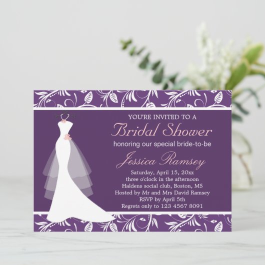 Witte trouwjurk Bridal Shower Uitnodiging (Staand voorkant)