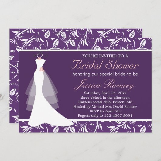 Witte trouwjurk Bridal Shower Uitnodiging (Voorkant / Achterkant)