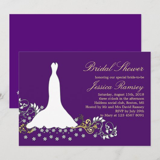 Witte trouwjurk, draai op purperen Vrijgezellenfee Kaart (Voorkant / Achterkant)