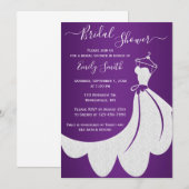 Witte trouwjurk op paarse bruidsmeisjesfeestje kaart (Voorkant / Achterkant)