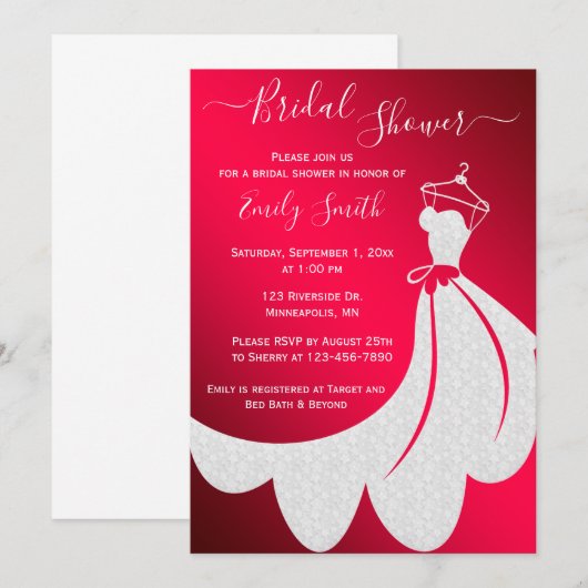 Witte trouwjurk op rood Vrijgezellenfeest Kaart (Voorkant / Achterkant)