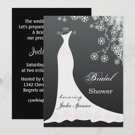 Witte trouwjurk op zwart Vrijgezellenfeest Invite Kaart (Voorkant / Achterkant)