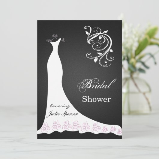 Witte trouwjurk op zwart Vrijgezellenfeest Kaart (Staand voorkant)