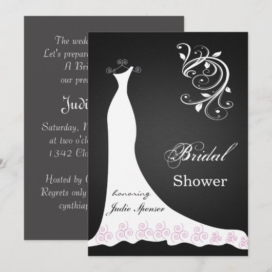 Witte trouwjurk op zwart Vrijgezellenfeest Kaart (Voorkant / Achterkant)