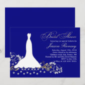 Witte trouwjurk, zwendel op blauw Vrijgezellenfees Kaart (Voorkant / Achterkant)