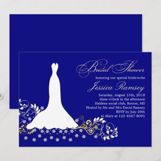 Witte trouwjurk, zwendel op blauw Vrijgezellenfees Kaart (Voorkant / Achterkant)