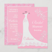 Witte trouwjurk, zwendel op roze Vrijgezellenfeest Kaart (Voorkant / Achterkant)