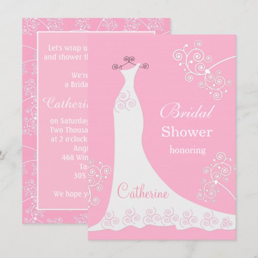 Witte trouwjurk, zwendel op roze Vrijgezellenfeest Kaart (Voorkant / Achterkant)