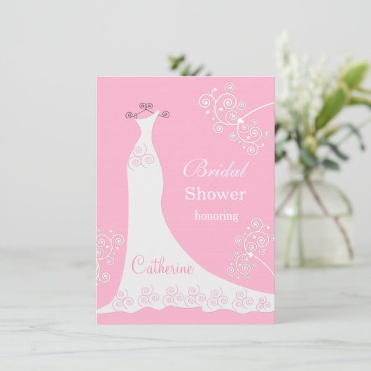 Witte trouwjurk, zwendel op roze Vrijgezellenfeest Kaart (Staand voorkant)