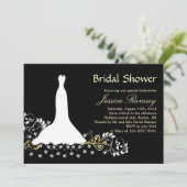 Witte trouwjurk, zwendel op zwart Vrijgezellenfees Kaart (Staand voorkant)