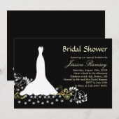 Witte trouwjurk, zwendel op zwart Vrijgezellenfees Kaart (Voorkant / Achterkant)