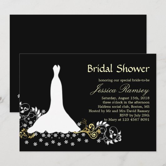 Witte trouwjurk, zwendel op zwart Vrijgezellenfees Kaart (Voorkant / Achterkant)