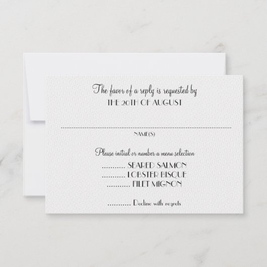 Witte trouwkaart antwoordkaarten met menu (Voorkant)