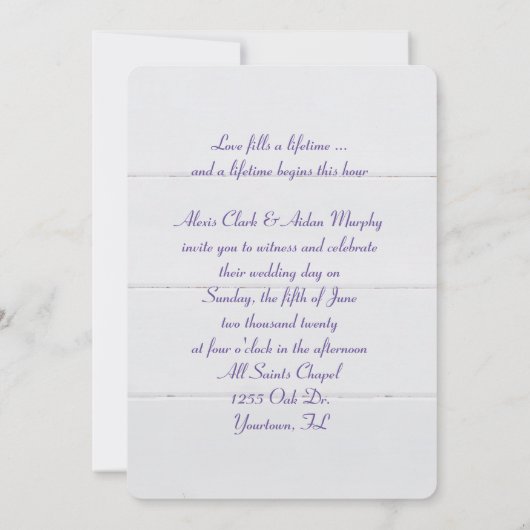 witte trouwkaart op hout kaart (Achterkant)