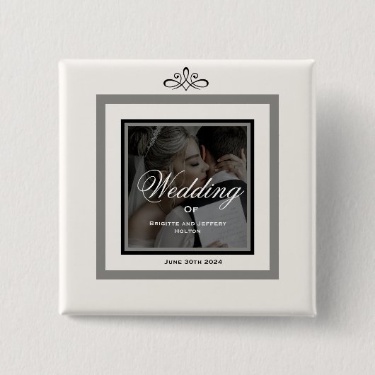 Witte trouwknop vierkante button 5,1 cm (Voorkant)
