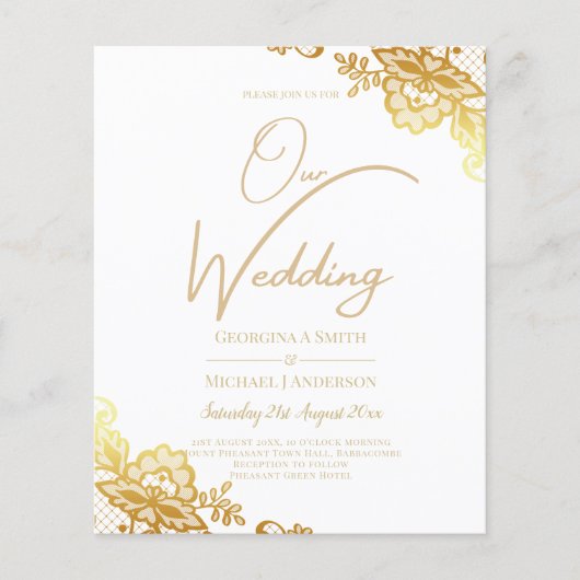 Witte trouwuitnodiging met gouden boordsel Klassie (Voorkant)