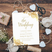 Witte trouwuitnodiging met gouden kantwerk Elegant