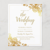 Witte trouwuitnodiging met gouden kantwerk Elegant (Voorkant)