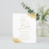 Witte trouwuitnodiging met gouden kantwerk Klassie (Staand voorkant)
