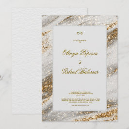 Witte Trouwuitnodiging met Gouden Kwaststreken Kaart
