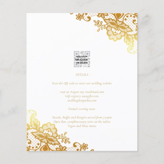 Witte trouwuitnodiging met gouden lint Elegant Kla (Achterkant)