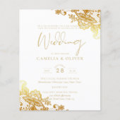 Witte trouwuitnodiging met gouden lint Elegant Kla (Voorkant)