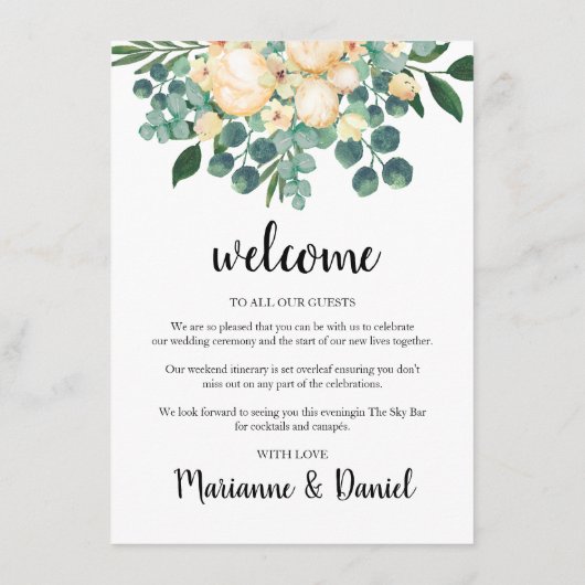 Witte trouwweekendweekchronologie, gastagenda advieskaart (Achterkant)