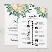 Witte trouwweekendweekchronologie, gastagenda advieskaart (Voorkant / Achterkant)