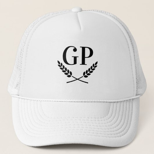 Witte trucker hoed met laurel crest monogram logo trucker pet (Voorkant)