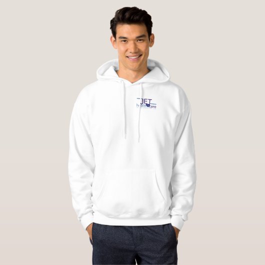 Witte trui met kleur logo hoodie (Voorkant volledig)