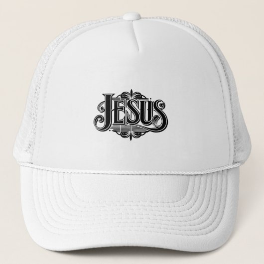Witte Tucker-hoed met Jezusnaam Trucker Pet (Voorkant)