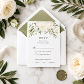 Witte Tuinrozen Huwelijk RSVP Kaart