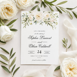 Witte Tuinrozen Trouw Save the Date Kaart