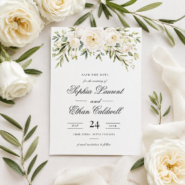 Witte Tuinrozen Trouw Save the Date Kaart
