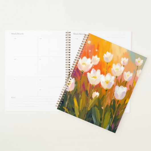 Witte Tulp Aquarel Bloem Veld Schildering Planner (Display)