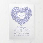 Witte tulp blauw hart monogram bruiloft drieluik uitnodiging (Cover)