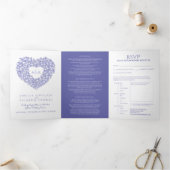 Witte tulp blauw hart monogram bruiloft drieluik uitnodiging (Binnen)