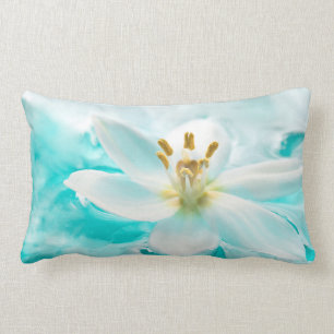Witte Tulp Bloem Blauwe Water Vijver Aqua Turquois Kussen