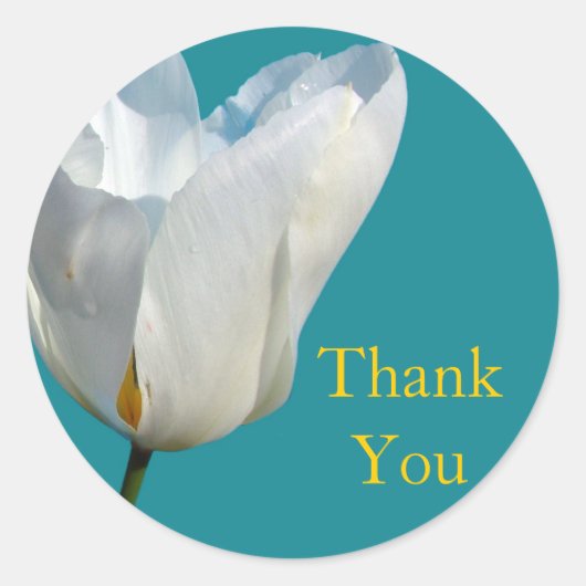 witte tulp bloem dank je stickers. ronde sticker (Voorkant)