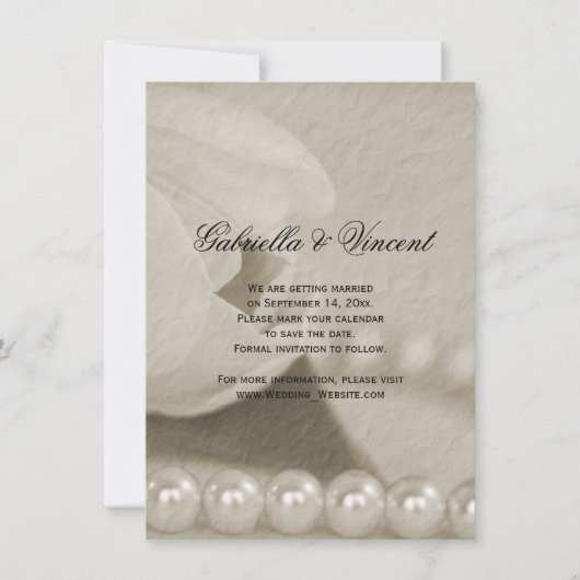 Witte Tulp Bloem en Parels Bewaar de Datum Save The Date (Voorkant)